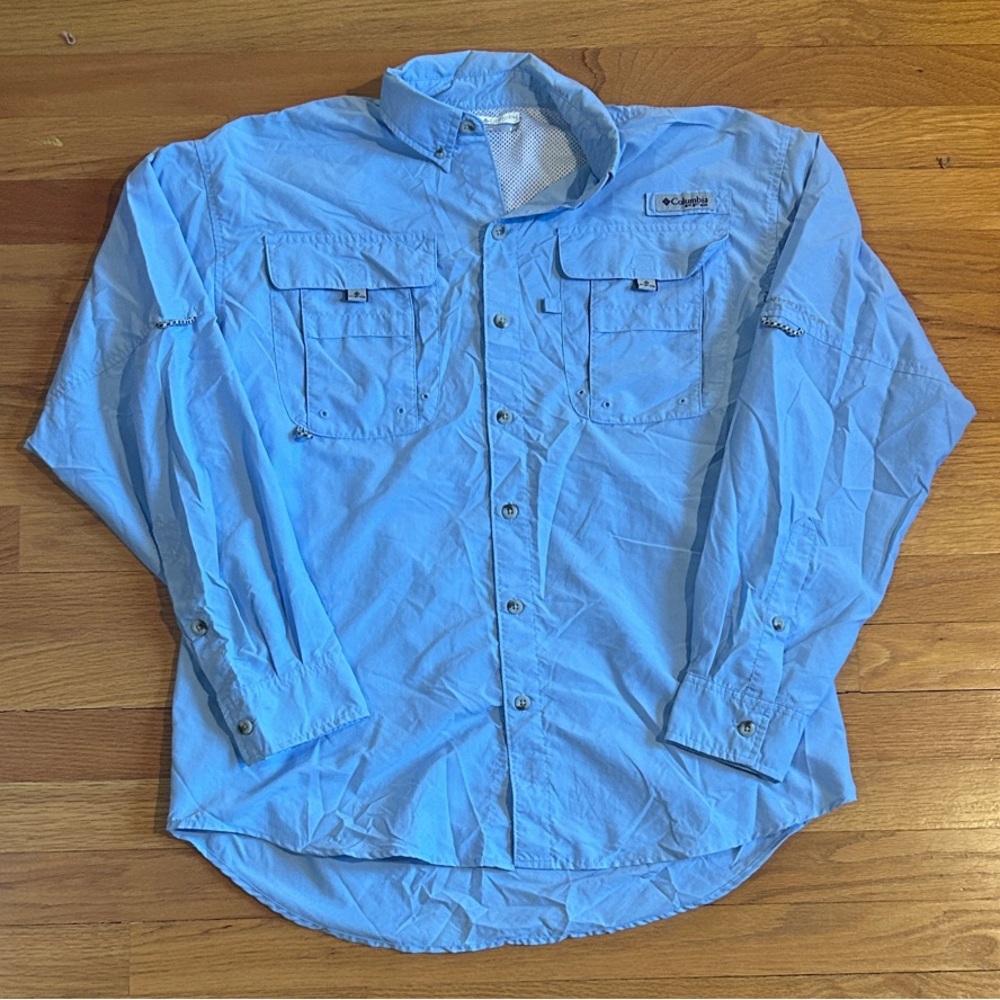 Columbia PFG Light Blue Button Up Long Sleeve Shirt